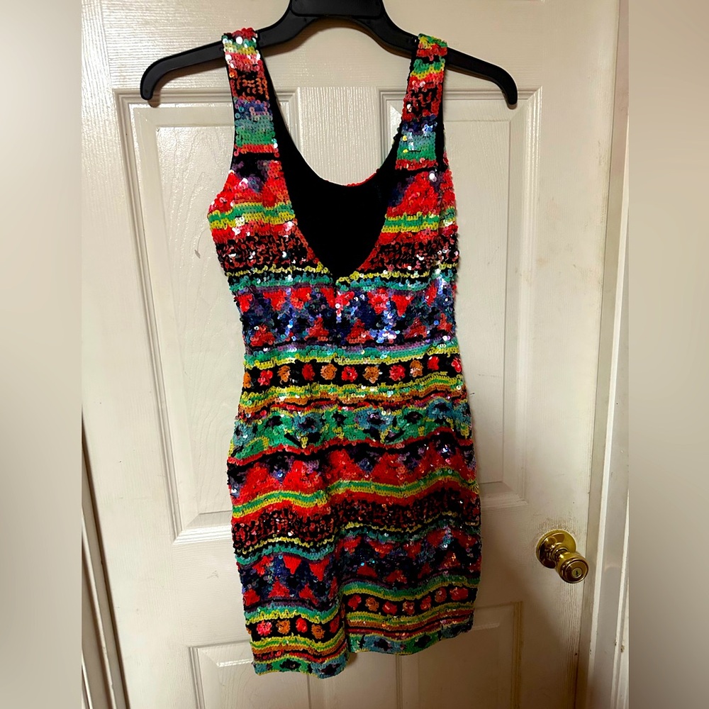 Daval design dress hand beaded multi color size medium.